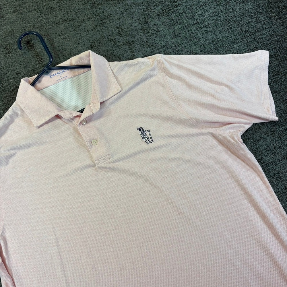 B. Draddy Sport Polo Shirt Mens Large Pink Herringbone Short Sleeve Stretch